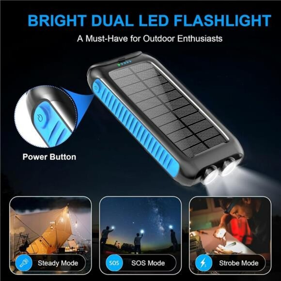 Solar Power Bank 49800mAh Waterproof Fast Charging USB C LED Flashlight - Picture 3 of 7